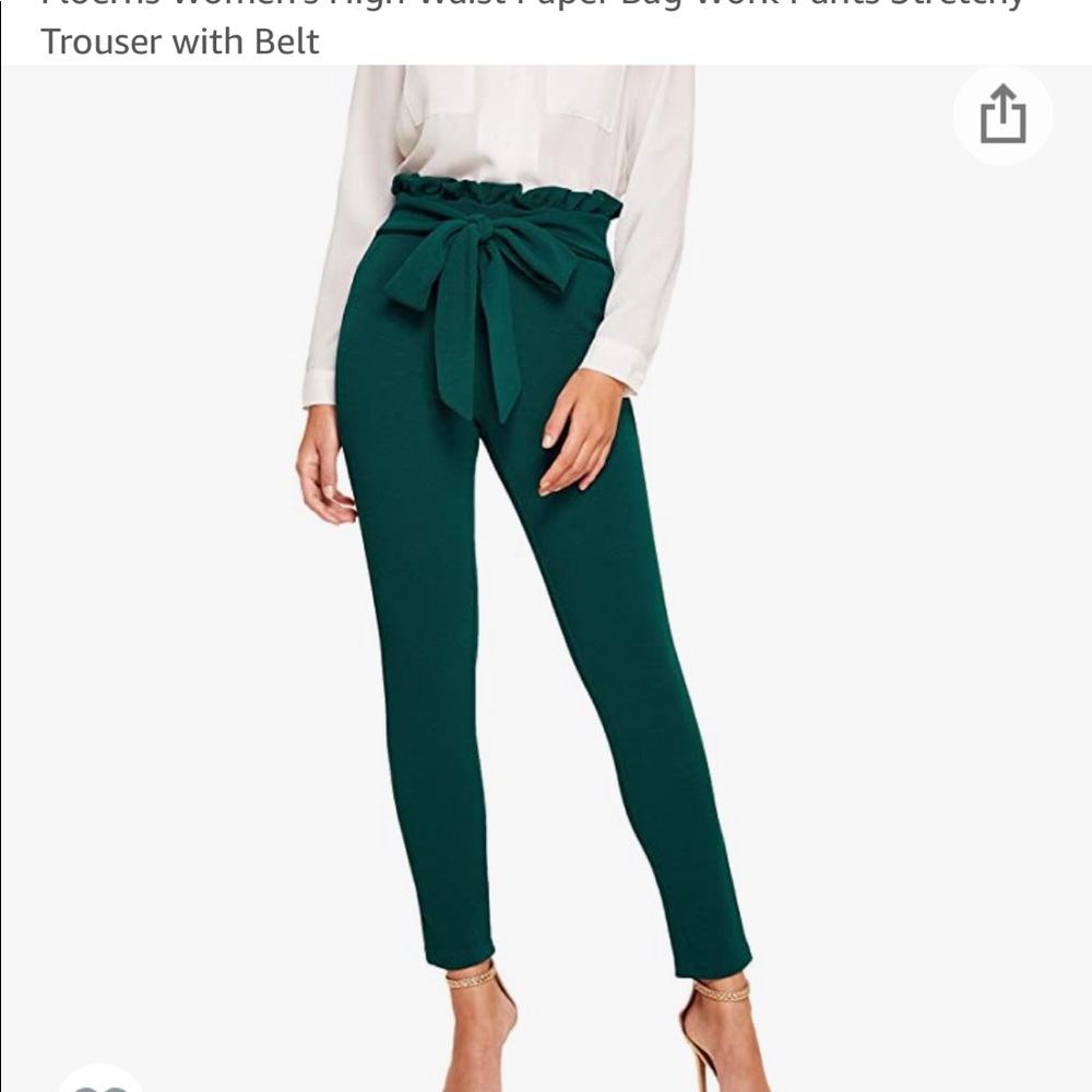 NWOT Floerns Womens High Waist Paper Bag Work Pants Stretchy Trouser with Belt